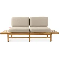 Konsimo Sofa ATREDA Gartensofa 2-Sitzer, mit beideseitig Ablagen, hergestellt in der EU, mit integriertem Tisch, Massivholz Esche braun