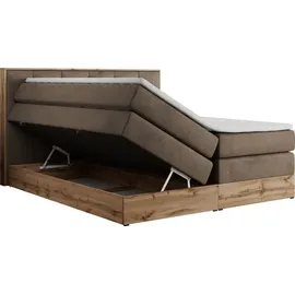 MKS Meble King Boxspringbett 180x200 mit Bettkasten Eiche, Polsterbett 180x200 mit Matratze H4, Bett 180x200 mit Kopfteil, Bett mit Holzrahmen in W... - Braun