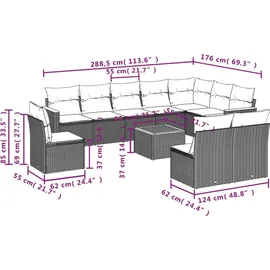 vidaXL Gartensofa-Set 11-tlg. grau Polyrattan