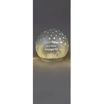 Formano Frühlingsdekoration 1 Stück Deko-Kugel Licht 10cm mit Spruch und Timer-silber- Spruch: Bleib so wie du bist..