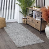 Surya Home Shaggy Berber Teppich Läufer - Flauschiger Teppich für Wohnzimmer, Schlafzimmer, Berber Langflor Hochflor Teppich Weiss flauschig - Teppich Läufer 80x220 cm Läufer Flur in Grau