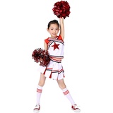 LOLANTA Mädchen Karneval Kostüm, Cheerleader kleid mit Pompoms und Socken, Mittelschule Cheerleading Uniform, Rot, 5-6 Jahre, 120