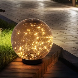 LED Solar Außen Tisch Steck Lampe Garten Lichterkette Kugel Strahler Park Lampe rauch