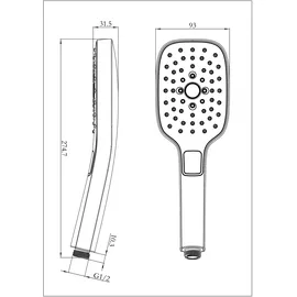 Marwell - Silver Quattro Handbrause - 3 Strahlarten Per Klick Wechselbar - Antikalknoppen - Selbstreinigungsfunktion
