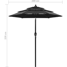 vidaXL Sonnenschirm Ø 200 cm Schwarz