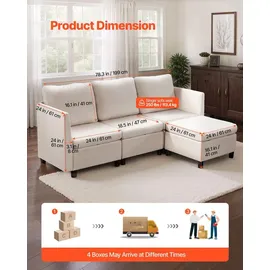 Vevor Eckcouch Baumwolle 3-Sitzer Beige