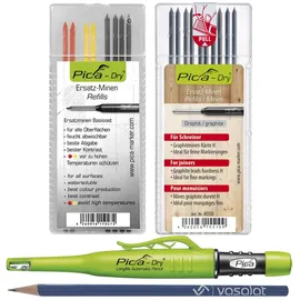 vasalat Pica Dry Tieflochmarker mit 10 Ersatzminen Härte H und 8 Ersatzminen in Graphit 2B/Rot/Gelb