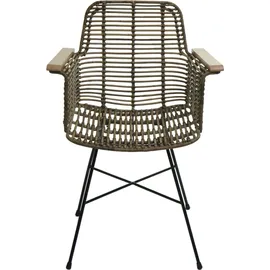 Mendler Esszimmerstuhl HWC-M29, Küchenstuhl Korbstuhl Rattansessel Rattanstuhl Stuhl mit Armlehnen, Kubu Rattan Holz Metall