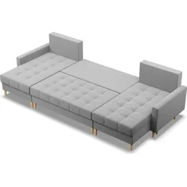 mebligo U-Sofa mit Schlaffunktion, 2 Chaiselongues, Grau - Grau