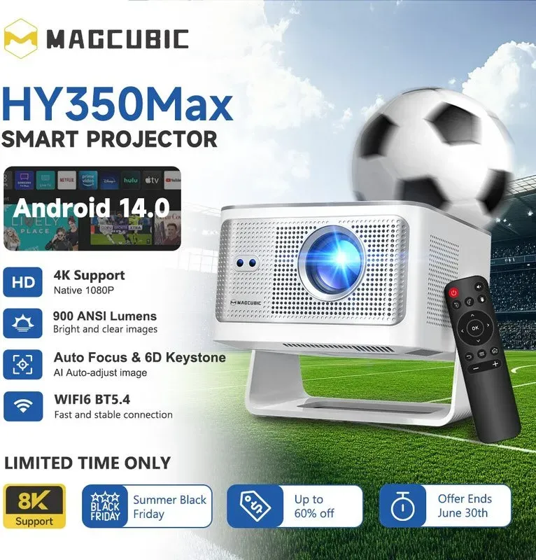 Magcubic Smart-Beamer, 8K-Unterstützung, native 1080p Full HD, 900 ANSI Lumen, Android 14, 5G, Wi-Fi 6, Bluetooth 5.4, 180°-Drehung & automatische Trapezkorrektur, tragbarer Beamer für Heimkino, Schlafzimmer & Outdoor, kompatibel mit HDMI/USB/Smartphone/PS5/TV-Stick, HY350Max