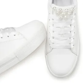 LASCANA Sneaker LASCANA, Damen, Gr. 38, weiß, Obermaterial: 100% Lederimitat. Decksohle: 100% Textilmaterial. Futter: 100% Textilmaterial. Laufsohle: 100% Synthetik, unifarben, Basic, Schuhe Sneaker, mit Perlen, Schnürhalbschuhe, Freizeitschuhe, VEGAN