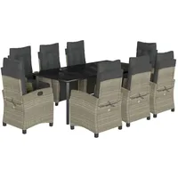 VidaXL 9-tlg. Garten-Essgruppe mit Kissen Hellgrau Poly Rattan