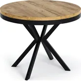 WFL GROUP Runder Ausziehbarer Esstisch - Loft Style Tisch mit Metallbeinen - 100 bis 180 cm - Industrieller Tisch für Wohnzimmer - Kompakt - 100 cm - Craft ... - Braun