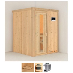 Karibu Sauna Norma, BxTxH: 151 x 151 x 198 cm, 68 mm, (Set) 9 KW-Ofen mit externer Steuerung beige