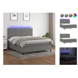 vidaXL Boxspringbett mit Matratze & LED Dunkelgrau 180x200 cm Stoff