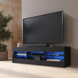 komodee Tivoli Lowboard 140 x 40,5 x 35,5 cm Schwarz/Blau Glas