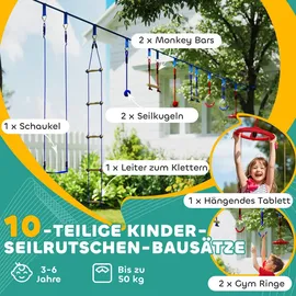 aiyaplay Ninja Warrior Hindernisparcours für Kinder 10 m Ninja Slackline Kit Blau