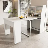 Flieks Esstisch Ausziehbar, Küchentisch mit Schrank, Rechteckig Esszimmertisch mit Stauraum, Kommode Sideboard Esszimmerset, 132.5x80x120cm, Weiß