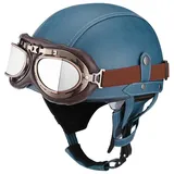 Motorrad Vintage Helm Aus Deutschem Leder Mit Offenem Gesicht Mit Schutzbrille Verstecktem Visier Chopper-Pilot Moped Fahrrad Cruiser Scooter DOT/ECE-geprüft