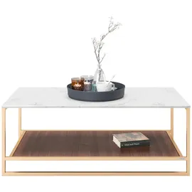 Phoenix Playboy Couchtisch Weiß, Nussbaum, Gold, Marmoroptik, rechteckig, 60x45x120 cm, Wohnzimmer, Wohnzimmertische, Couchtische, Couchtische Marmoroptik