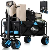 SAMAX Faltbarer Bollerwagen Offroad Camping Edition bis 200 kg - Schwarz / Blau