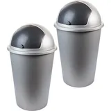 2friends 2er Set Abfalleimer mit Schiebedeckel - Grau