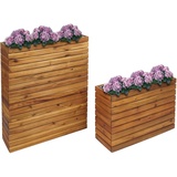 Mendler 2er-Set Pflanzkasten HWC-L21, Pflanzkübel Blumentopf Hochbeet, eckig Outdoor Akazie Holz MVG-zertifiziert, braun