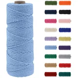 Makramee Garn 2mm, Makramee Garn Elegantes Blau, Makramee Baumwollgarn 2mmx100m, Baumwollkordel Natur, Baumwoll Bastelschnur für Basteln Stricken Boho Deko DIY Handwerk Wandbehang Wohnzimmer Balkon