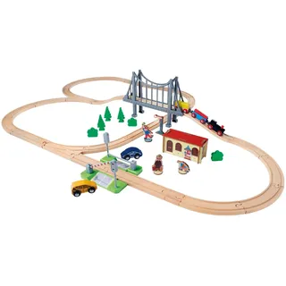 Eichhorn 100006204 - Holz-Schienenbahn, Bahnset mit Brücke,