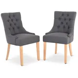 Esszimmerstuhl 2er-Set, Chesterfield-Design, eleganter Stuhl, Belastbarkeit 110 kg, Steppung, Landhausstil, Dunkelgrau, Beine Holz, Raburg Isabella