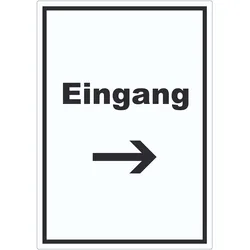 HB-Druck Eingang Aufkleber mit Text und Richtungspfeil rechts Zugang Eintritt hochkant A8 (52x74mm)