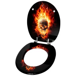 Sanilo WC Sitz mit Absenkautomatik Totenkopf in Flammen, Hochwertiger und Stabiler Toilettendeckel aus Holz