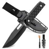Omesio M-PJ21 Survival Messer mit Kydex Scheide, Full Tang aus 5Cr13MoV Stahl mit Feuerstahl & Paracord, Bushcraft Messer Feststehendes für Camping & Outdoor