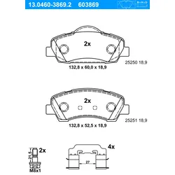 ATE Bremsbelagsatz, Scheibenbremse vorne rechts links mit Zubehör für PEUGEOT 1610699280 13.0460-3869.2