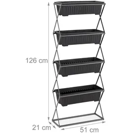 Relaxdays Vertikalbeet, Hochbeet mit 4 Pflanzkästen, hbt: 126 x 51 x 21 cm, Kräuterbeet Garten, Balkon, Terrasse, grau