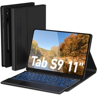 Doohoeek Beleuchtete Tastatur Hülle für Samsung Galaxy Tab S9 11“2023, Bluetooth QWERTZ Tastatur mit Touchpad, Tab S9 Tastatur mit 7 Farbige Hintergrundbeleuchtung, Schwarz