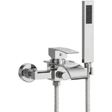 Everstein Badewannenarmatur Wasserfall Wannenarmatur Handbrause Wanneneinlauf: Chrom Wasserfallauslauf Armatur Badewanne Messingkörper, Wanneneinlauf Handbrause 150 Cm Schlauch Keramikventil G1/2 Set