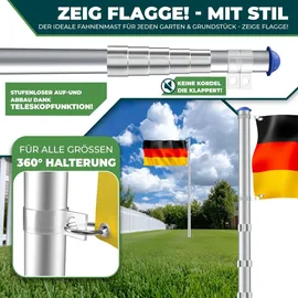 Kesser KESSER® Teleskop Fahnenmast Aluminium 6,30m Bodenhülse 60cm inkl Deutschlandfahne Höhenverstellbar Flaggenmast Mast Deutschland Flagge Alu