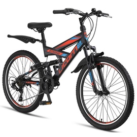 Licorne Bike Strong V Premium Mountainbike in 24 und 26 Zoll - Fahrrad für Jungen, Mädchen, Damen und Herren - 21 Gang-Schaltung - Vollfederung