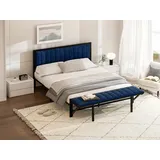 KLAM HOME Polsterbett Metallbett 140/160x200-cm mit klappbarer 39cm Endbank mit Stauraum (Jugendbett Doppelbett Samt Bettgestell aus Eisen), für Jugendliche und Erwachsene blau 160 cm