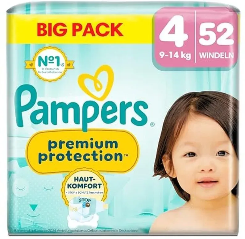 Pampers Premium Protection Größe 4 Maxi, 52 Windeln, 9 kg - 14 kg