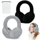 LPAMABA 2 Stuck Ohrenwärmer Damen Winter Plüsch Ohrenschutzer FoldableKälteschutzohrenklappen OhrenwärmerOutdoor Ohrenmuscheln UnisexEarband Earmuffs für Frauen Mädchen(Schwarz+Grau) - M