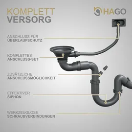 Hago Edelstahl 50 x 40 mm Einbauspüle Anthrazit Handbetätigung 500 x 400 mm