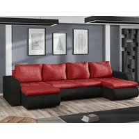Easy4You Brooklyn Rot und Schwarz Kunstleder Ecksofa U-Form 315 cm mit Schlaffunktion und Stauraum - Schlafsofa mit Bettkasten - Moderne Wohnzimmer...