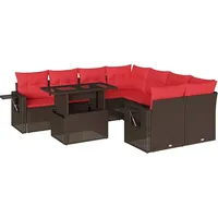 vidaXL 9-teiliges Gartensofa-Set mit Kissen, braun, Polyrattan - Braun
