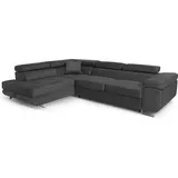 torana Ecksofa Aller L-form mit Schlaffunktion und Bettkasten in Dunkelgrau (Jasmine 96), Links Ottomane