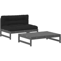 vidaXL 2-tlg. Garten-Lounge-Set mit Kissen Grau Massivholz