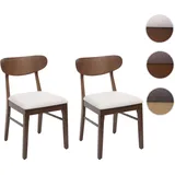 2er-Set Esszimmerstuhl HWC-M59, Küchenstuhl Stuhl, Stoff/Textil Massiv-Holz ~ dunkles Gestell, creme