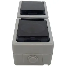 Buri 2 Fach Steckdose Klapp-Deckel Doppelsteckdose 16 A / 250 V / IP44 Aufputz grau, Variante:vertikal