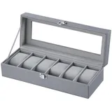 LuxusKollektion Uhrenbox Uhrenbox Herren 6 Uhren Glasfenster PU Leder Samt Grau-w04g grau